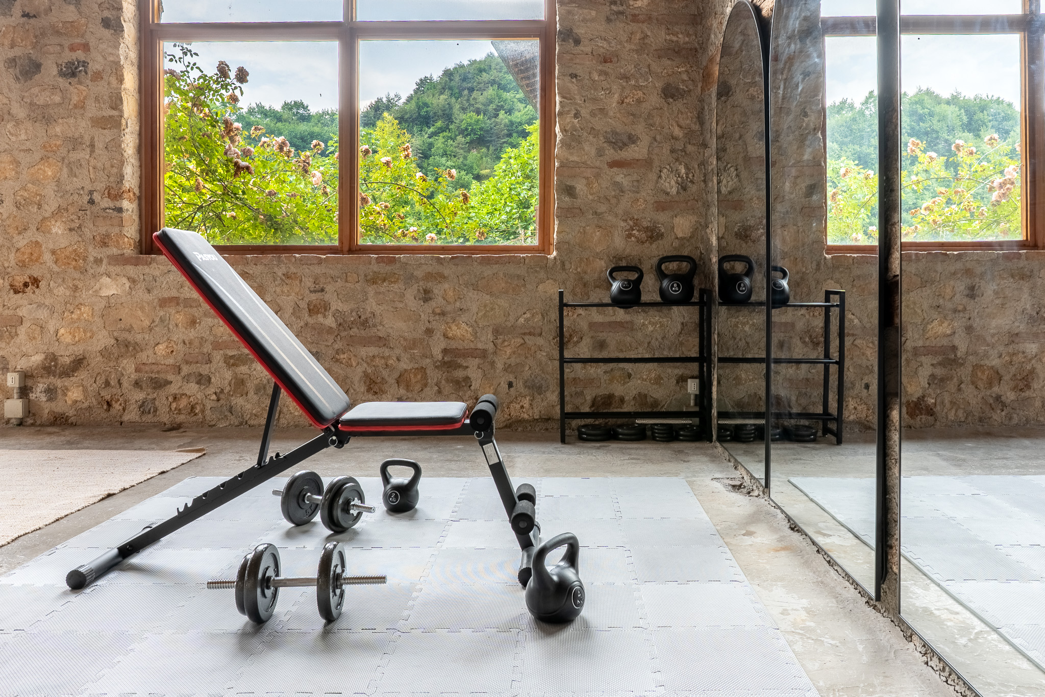 Gym bench by the window